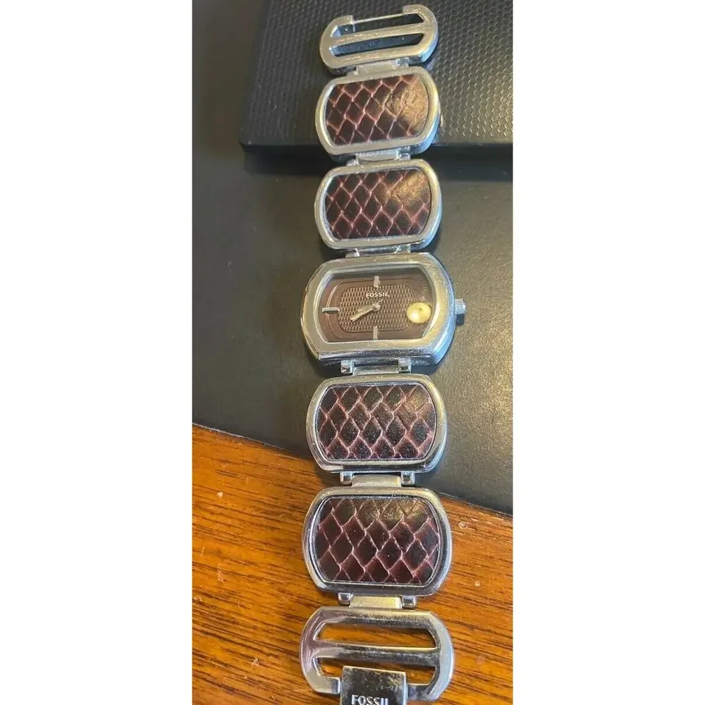 Women's Stainless Steel Fossil Watch, Leather Accents to Band, ES-2296